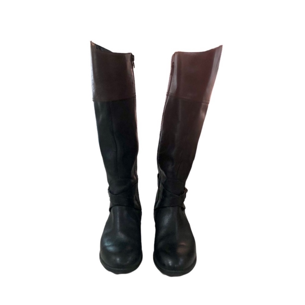LAUREN RALPH LAUREN Menna Leather Upper Black and Brown Tall Boots
